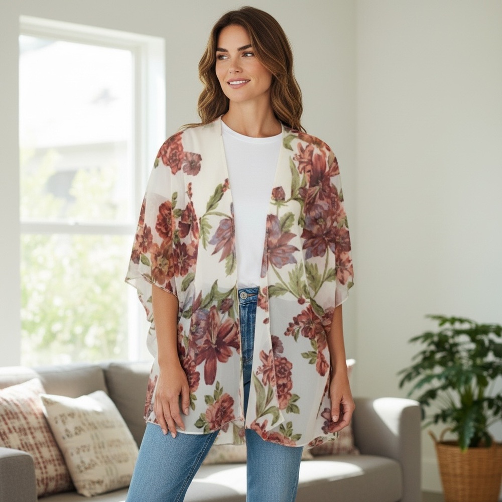 Emory Park red roses white kimono‎ cardi